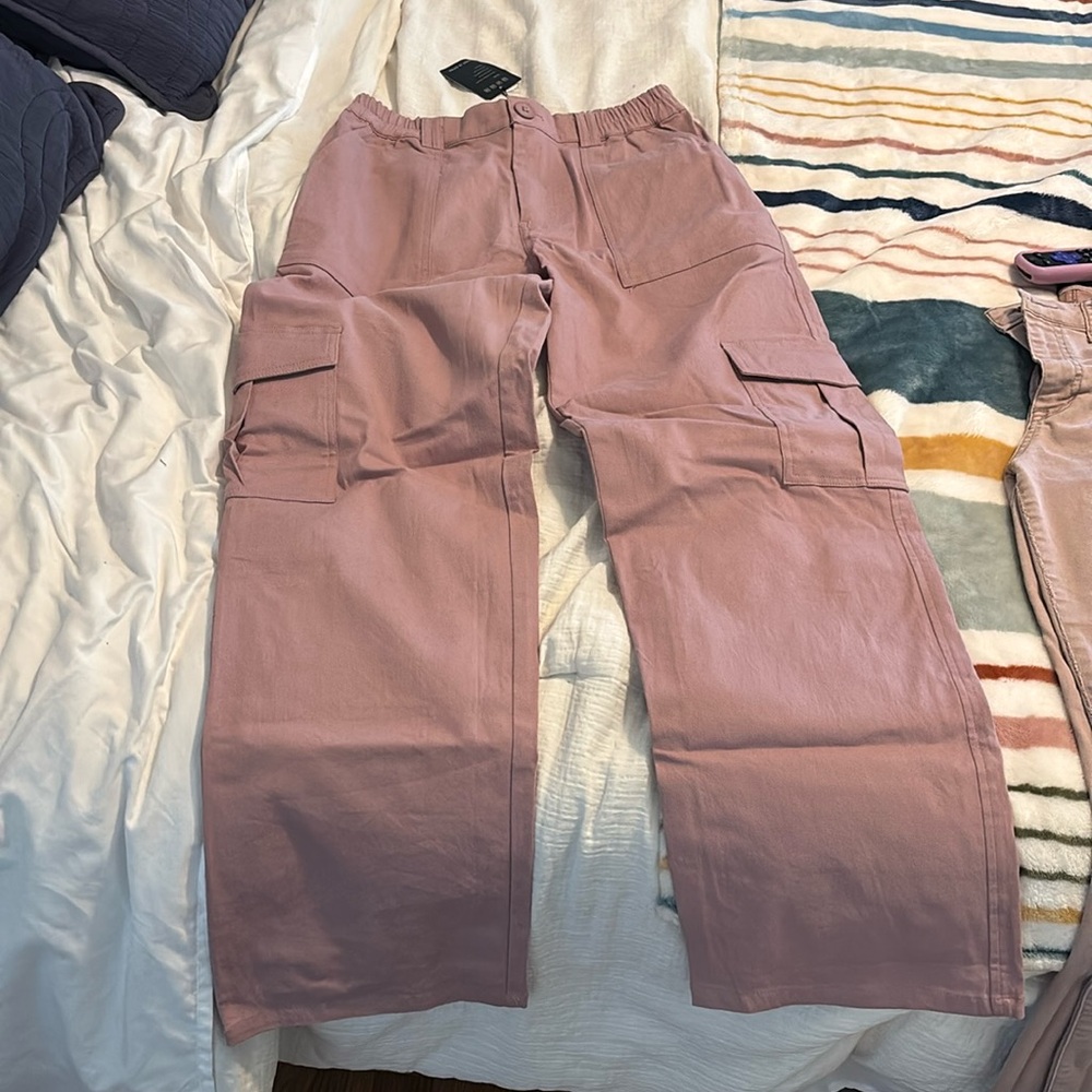 Pinkish/purple cargo style wide leg jeans